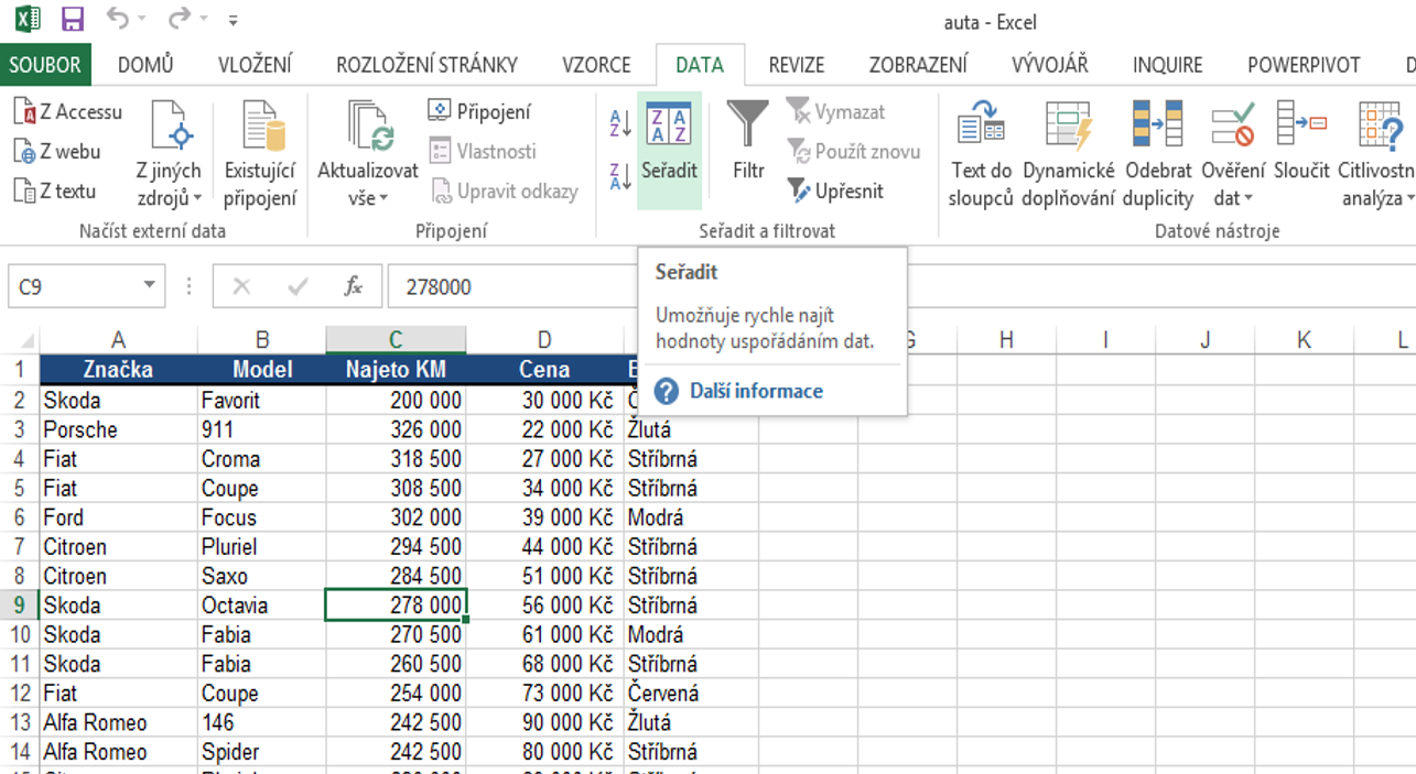 Jak seřadit podle Data?