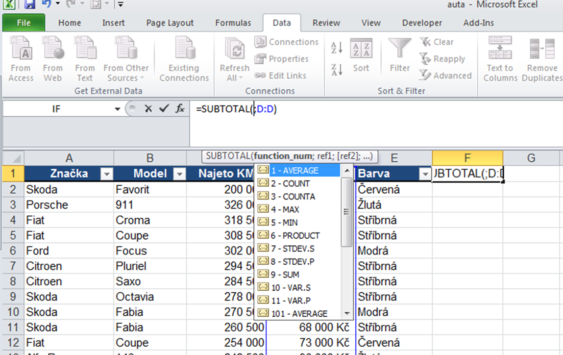 Co je funkce Subtotal?