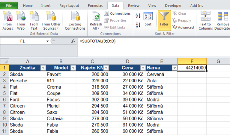 Jak udělat Subtotal v Excelu?